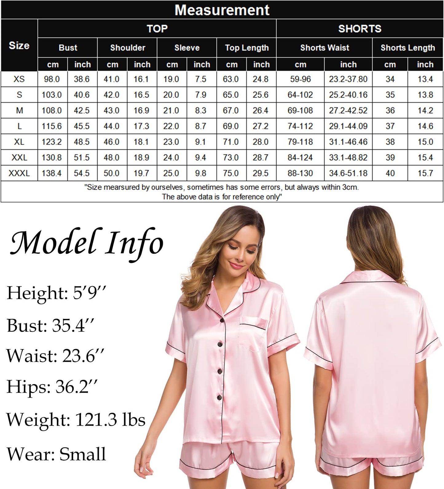 Womens Silk Satin Pajamas Set Two-piece Pj Sets Sleepwear Loungewear Button-Down Pj Sets
