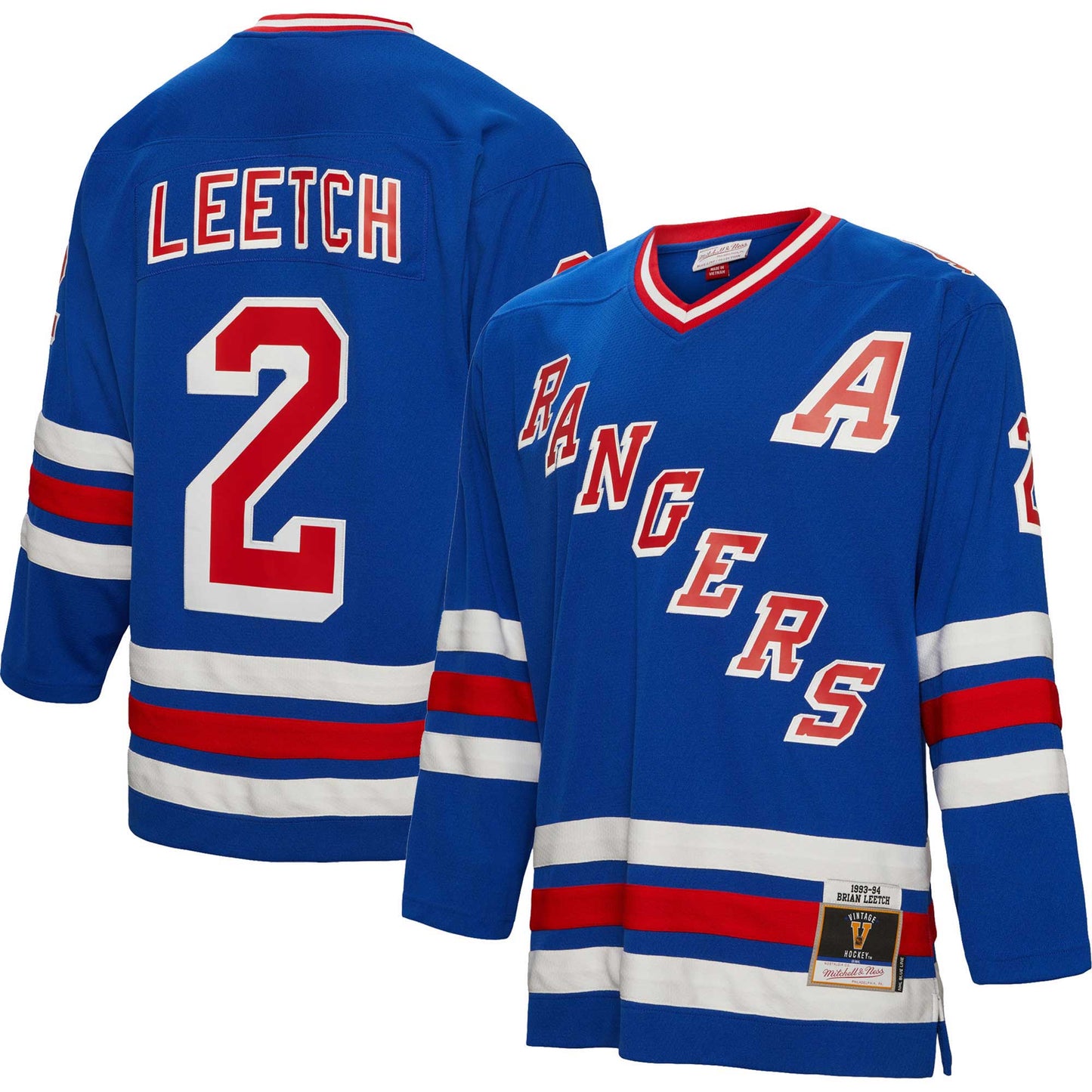 Brian Leetch New York Rangers Mitchell & Ness 1993/94 Alternate Captain Patch Blue Line Player Jersey - Blue